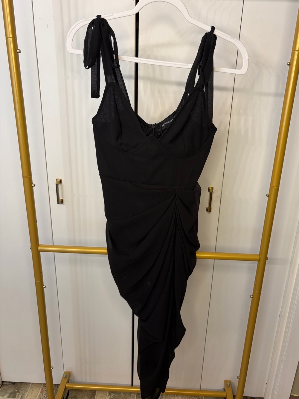 Black Underwire Draped Midi Dress
